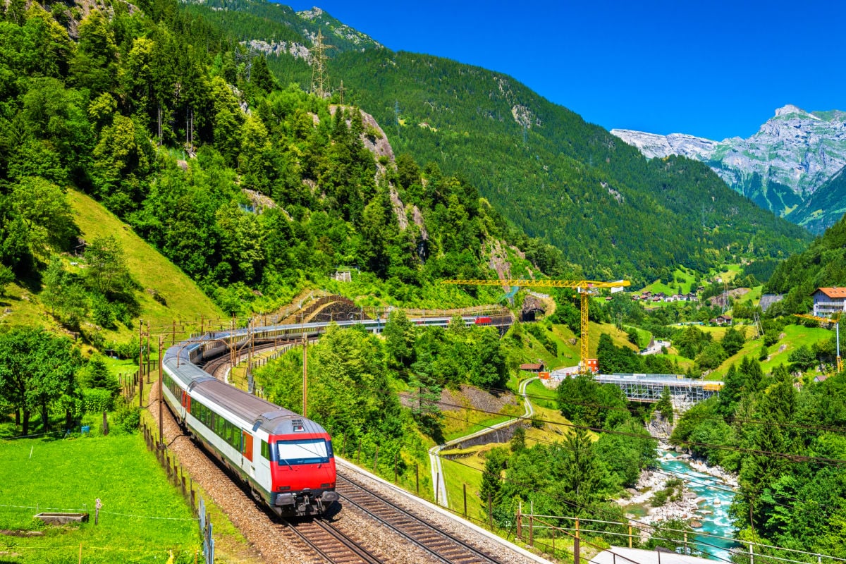 Intercity train at the Gotthard railway, switzerland
